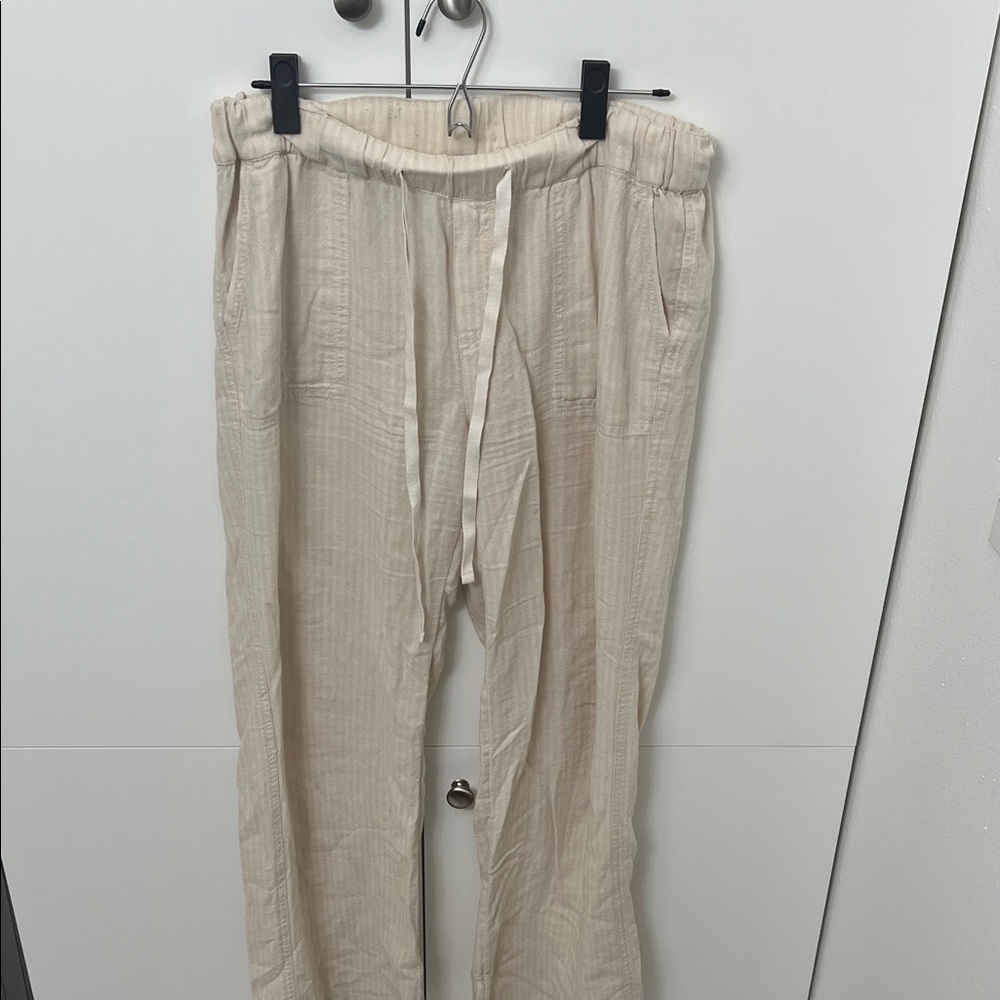 Cream Linen Drawstring Pants